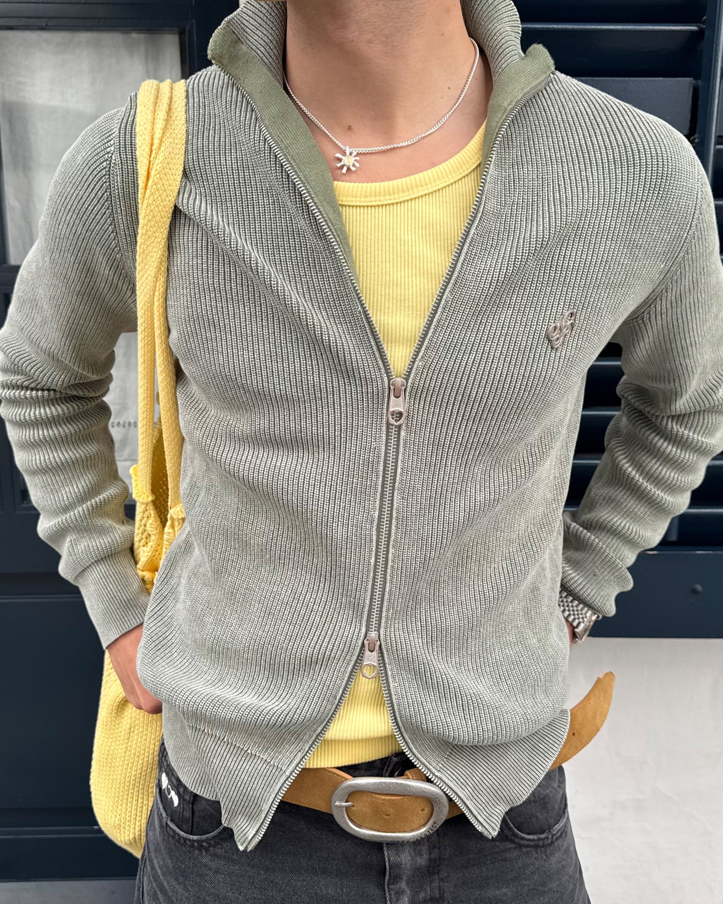 Shady Zip-Up Knit Cardigan Green