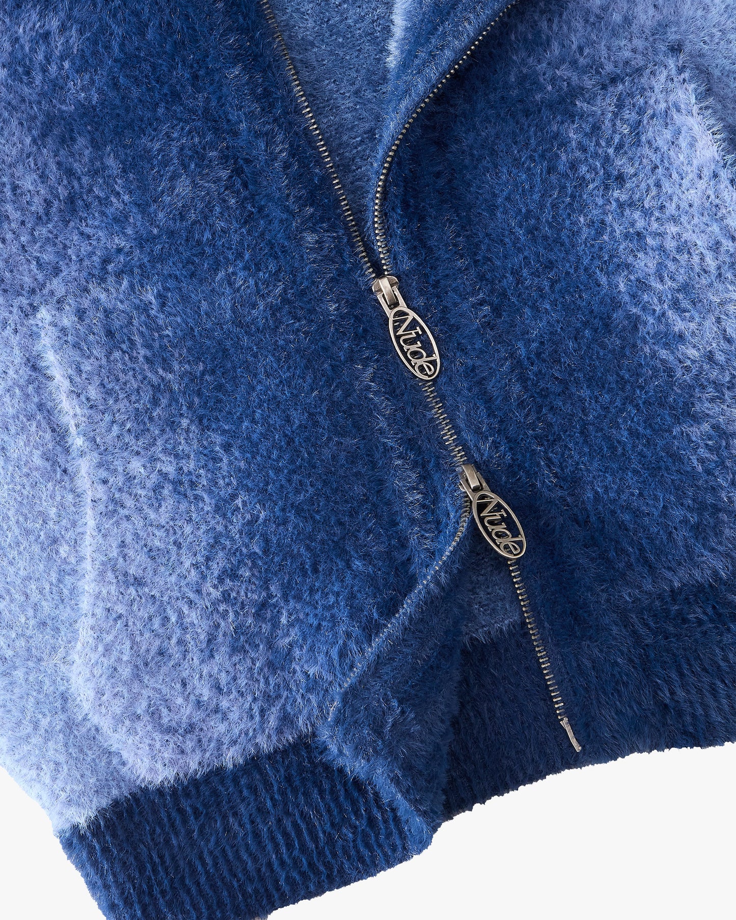 Gradient Zip-Up Knit Hoodie Blue