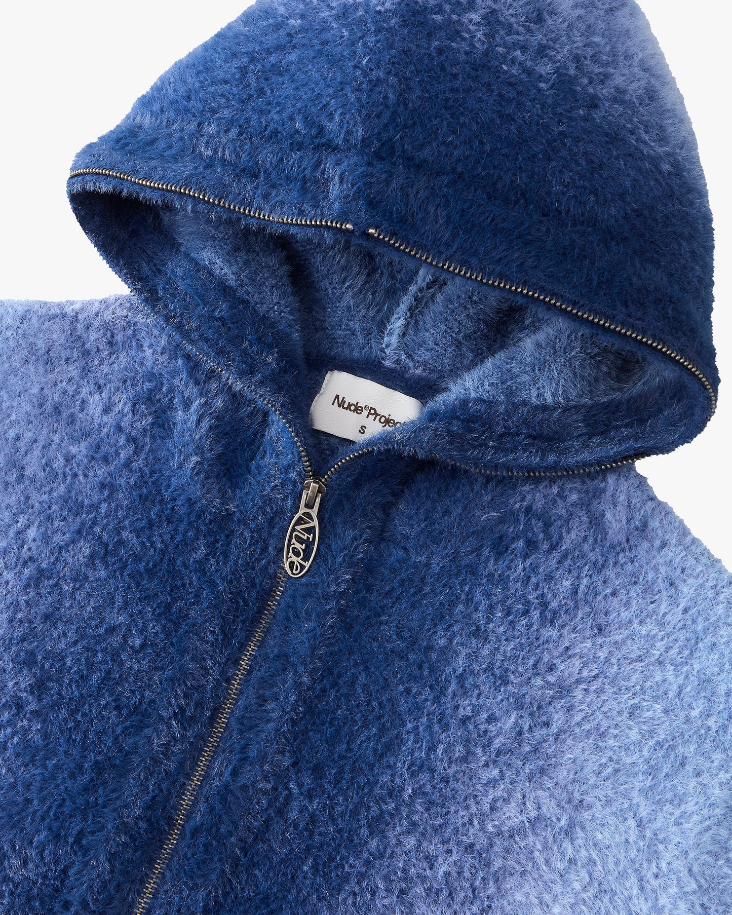 Gradient Zip-Up Knit Hoodie Blue