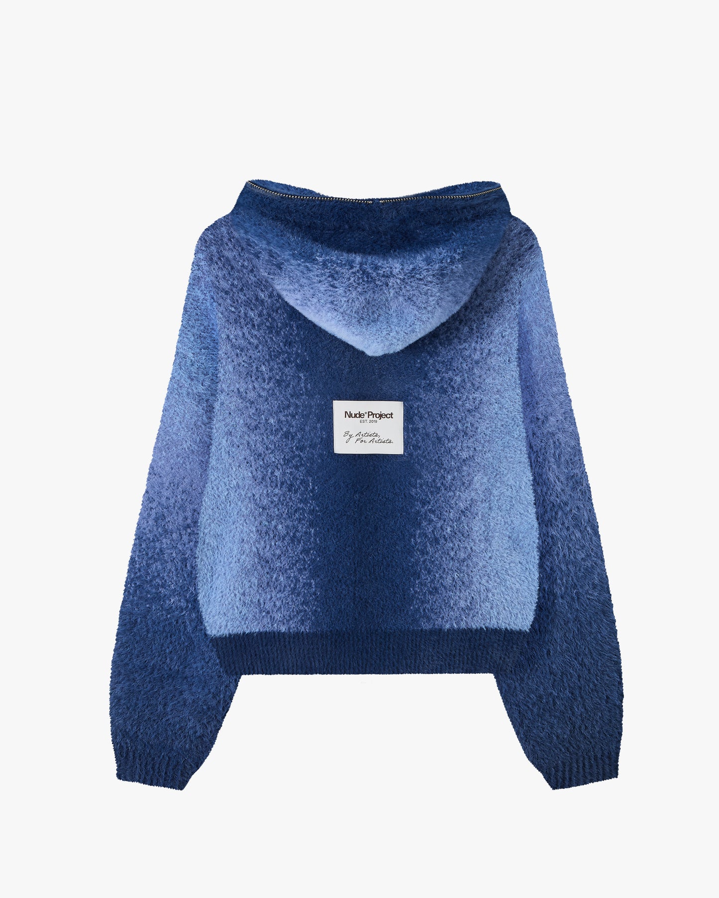 Gradient Zip-Up Knit Hoodie Blue