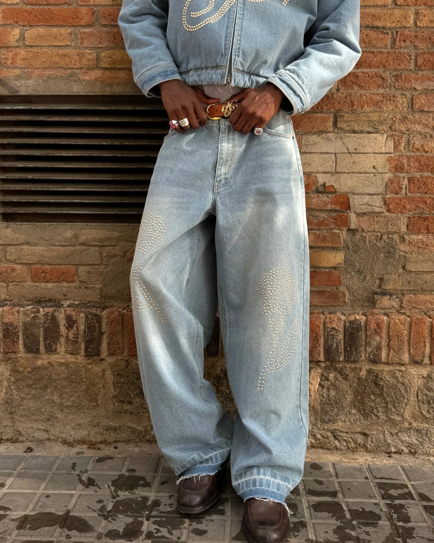 Old Baggy Denim Fantasy Jewel Flowers