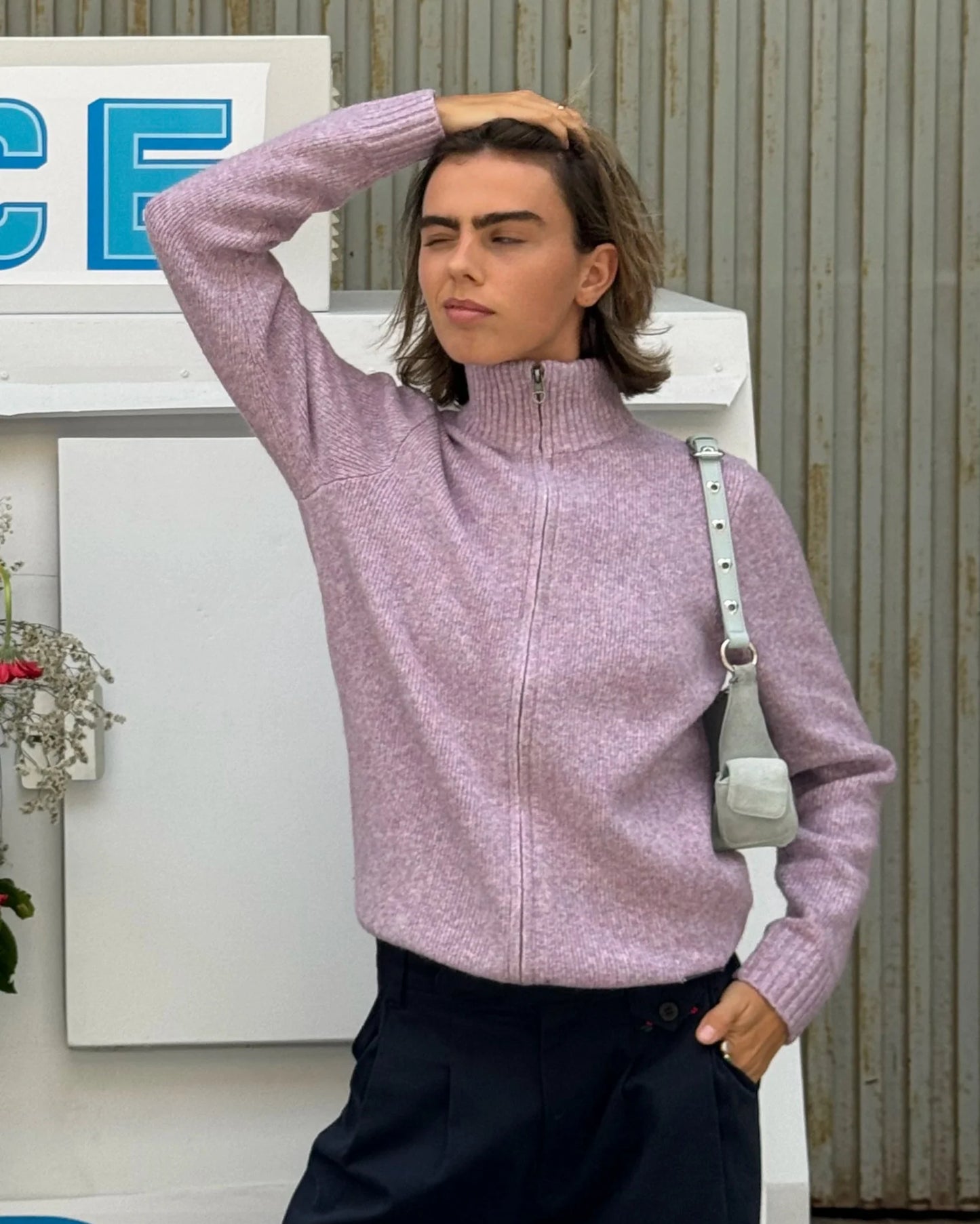 Sweet Zip-up Knit Lilac