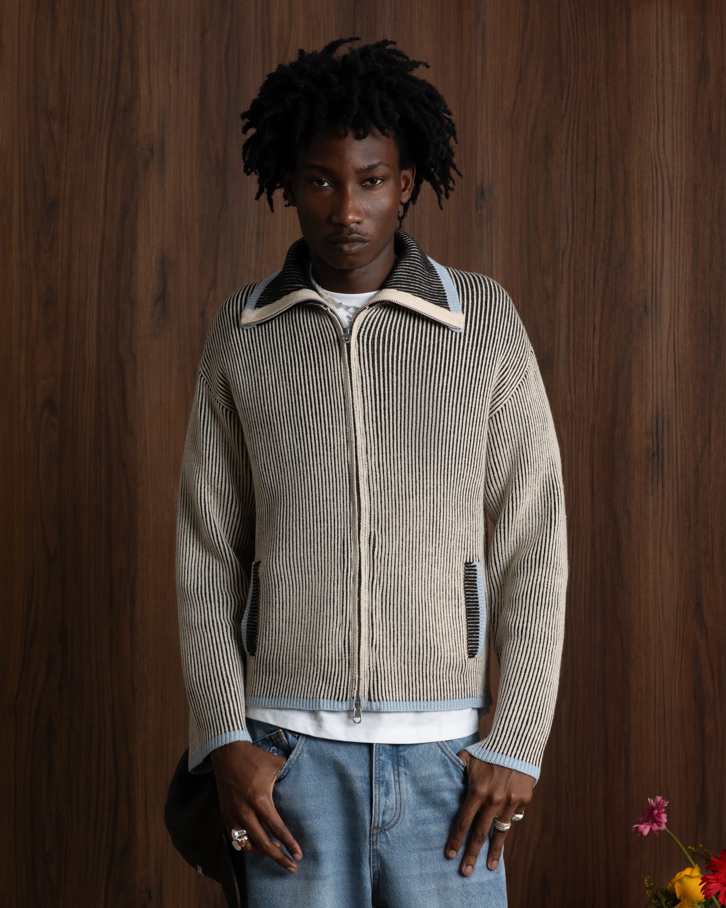 Classy Zip-Up Knit Cardigan Blue
