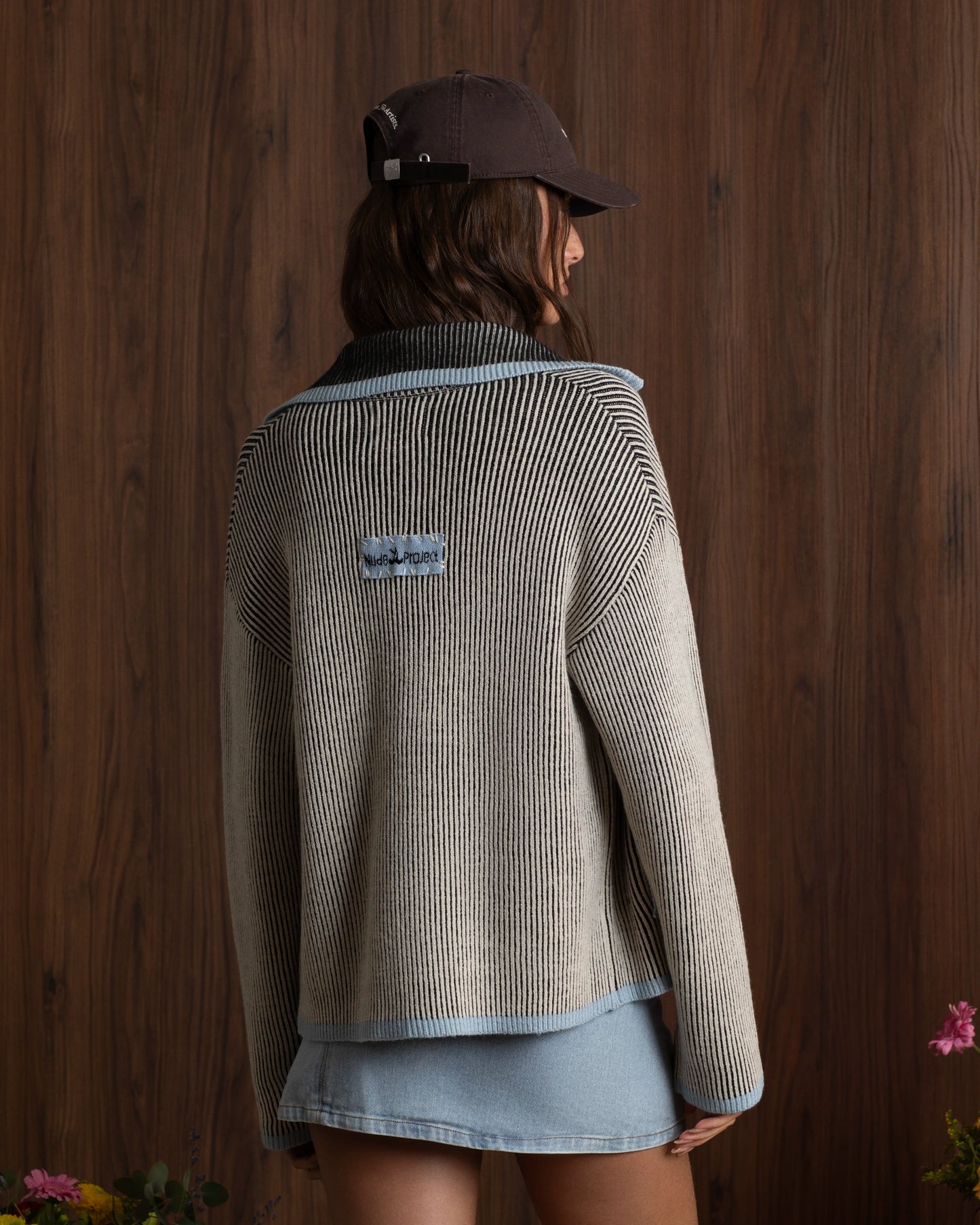 Classy Zip-Up Knit Cardigan Blue