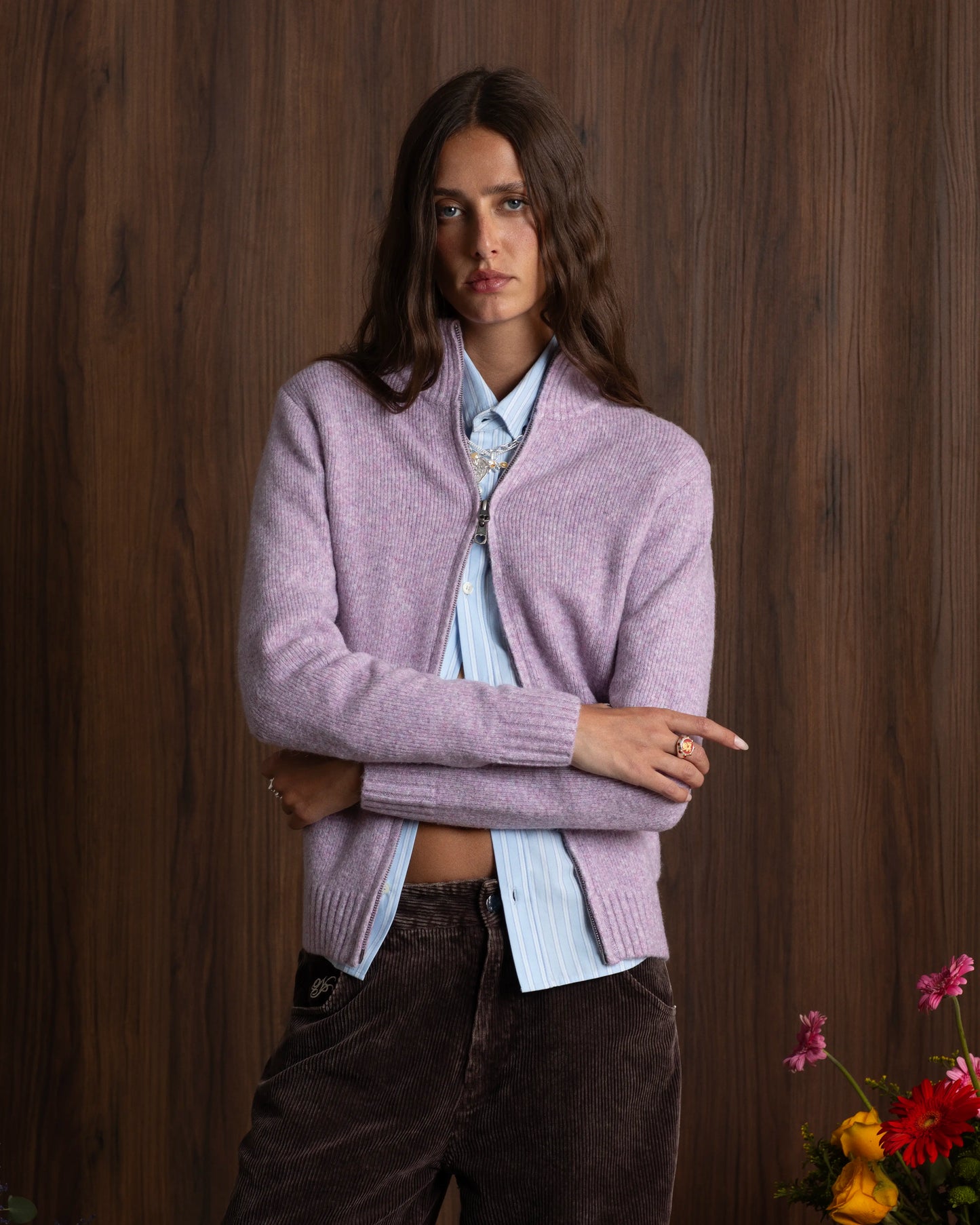 Sweet Zip-up Knit Lilac