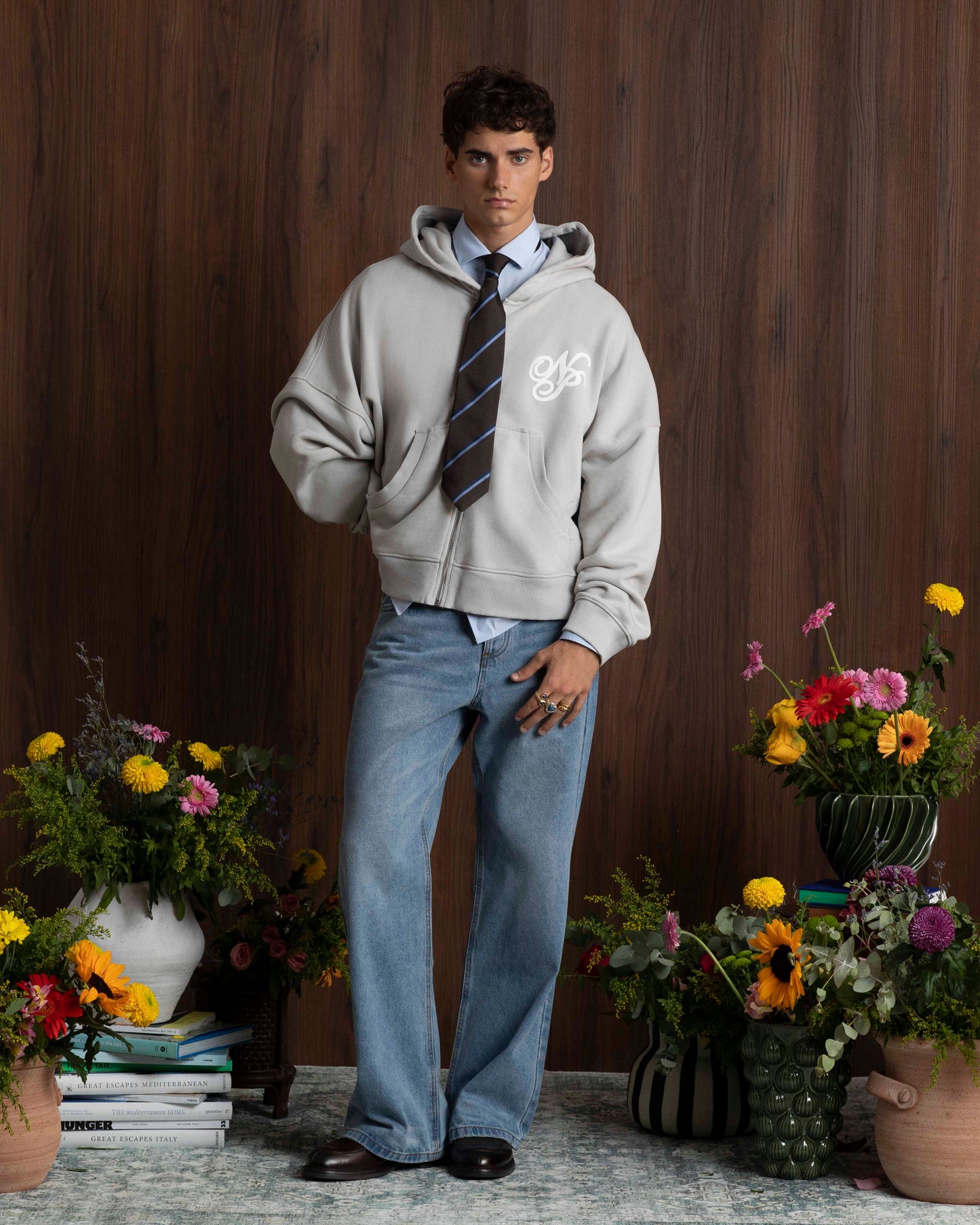 Puffy Zip-Up Boxy Hoodie Grey