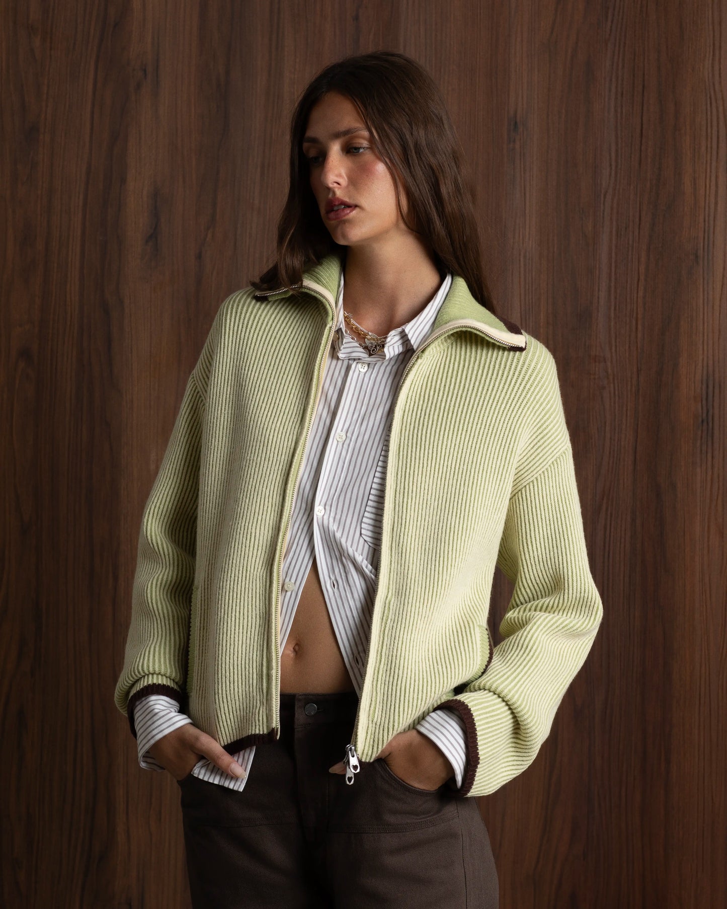 Classy Zip-Up Knit Cardigan Yellow