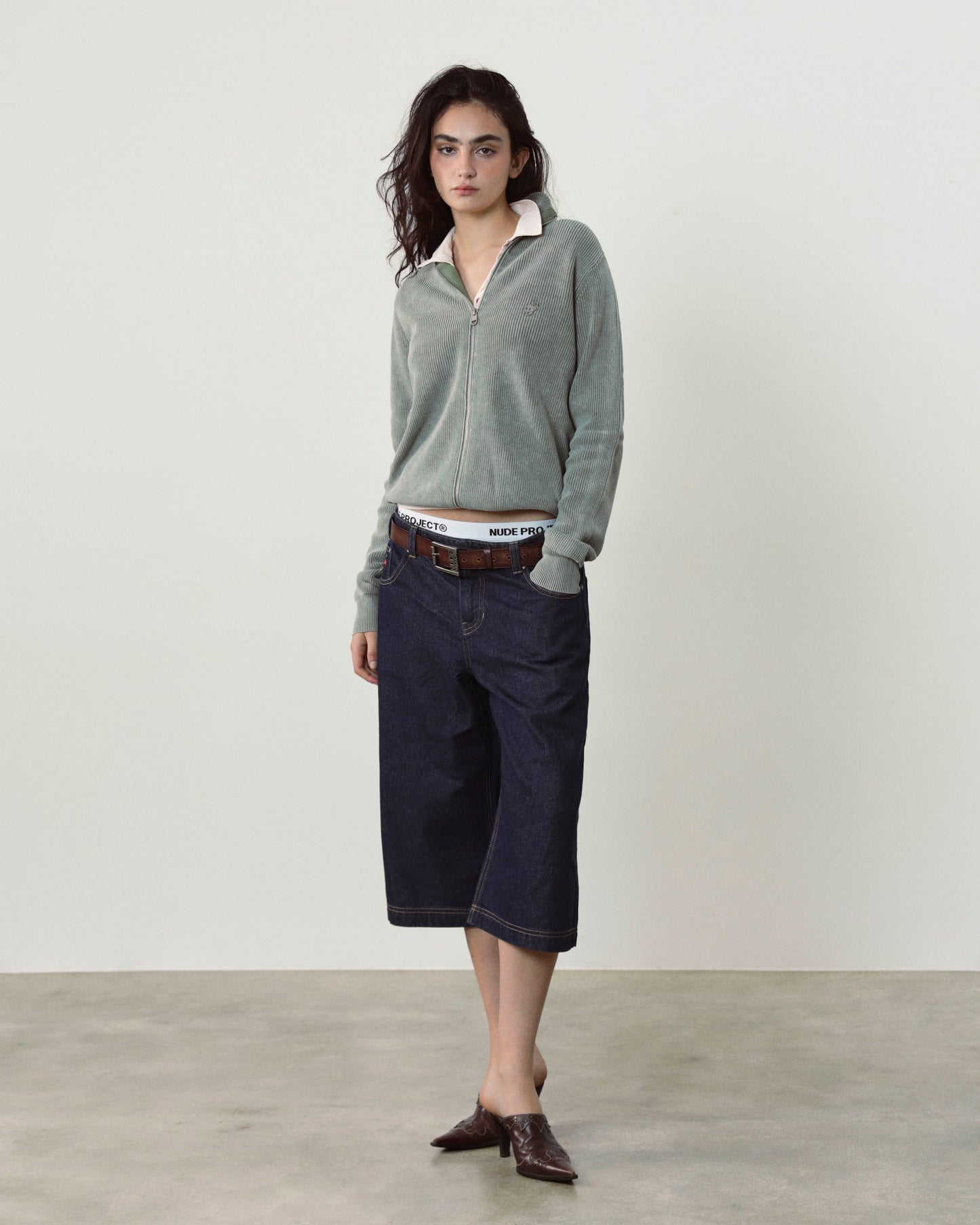 Shady Zip-Up Knit Cardigan Green