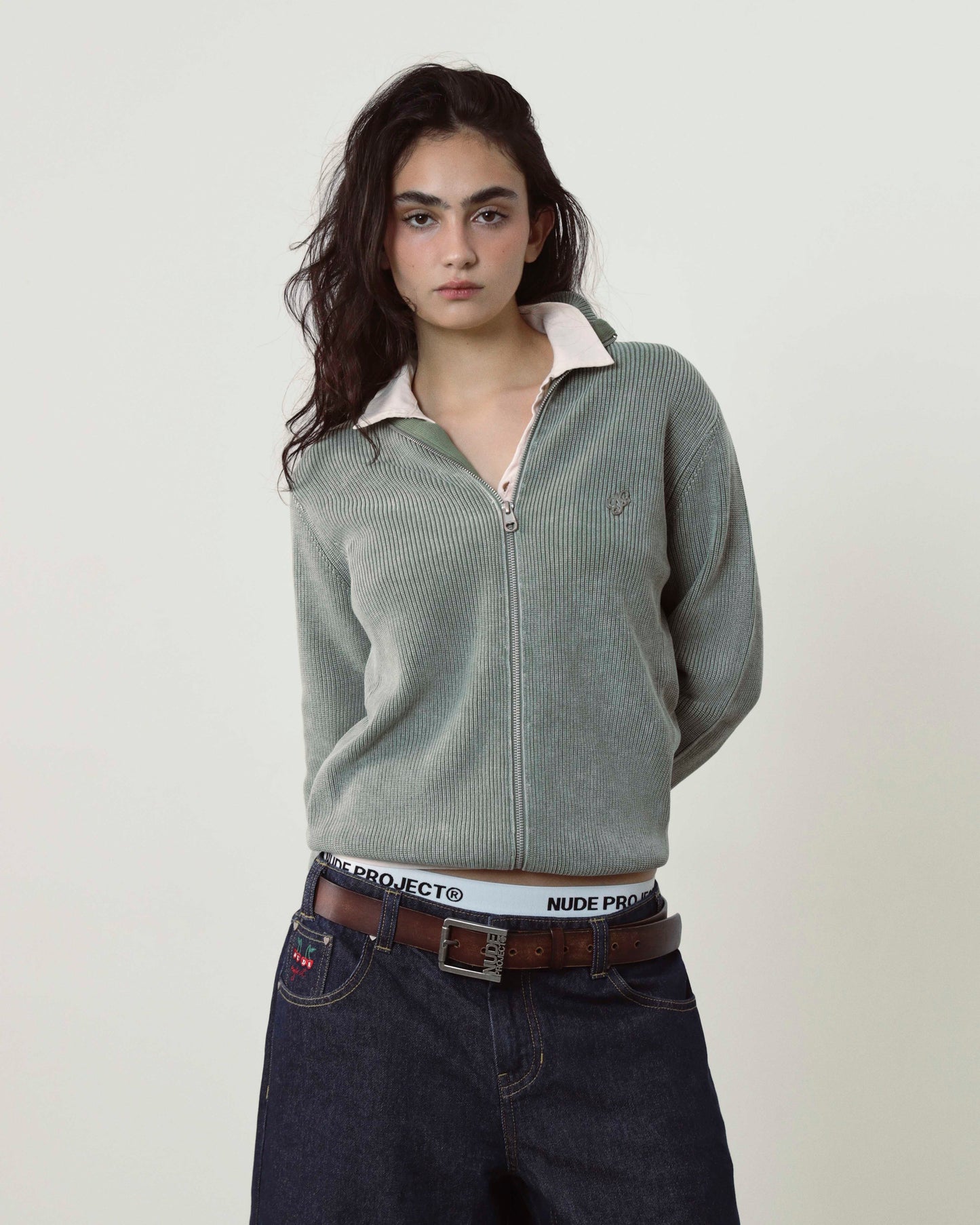Shady Zip-Up Knit Cardigan Green