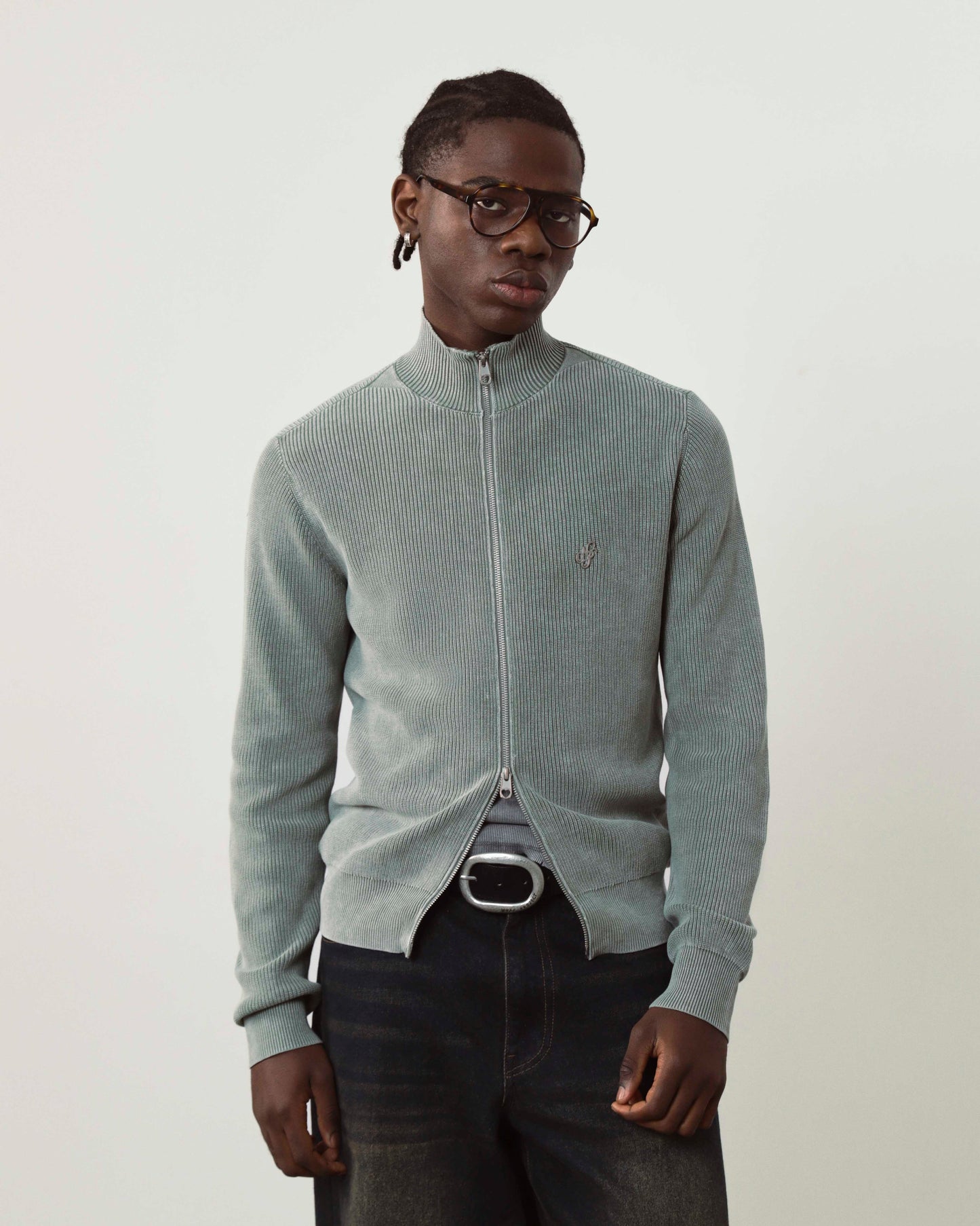 Shady Zip-Up Knit Cardigan Green