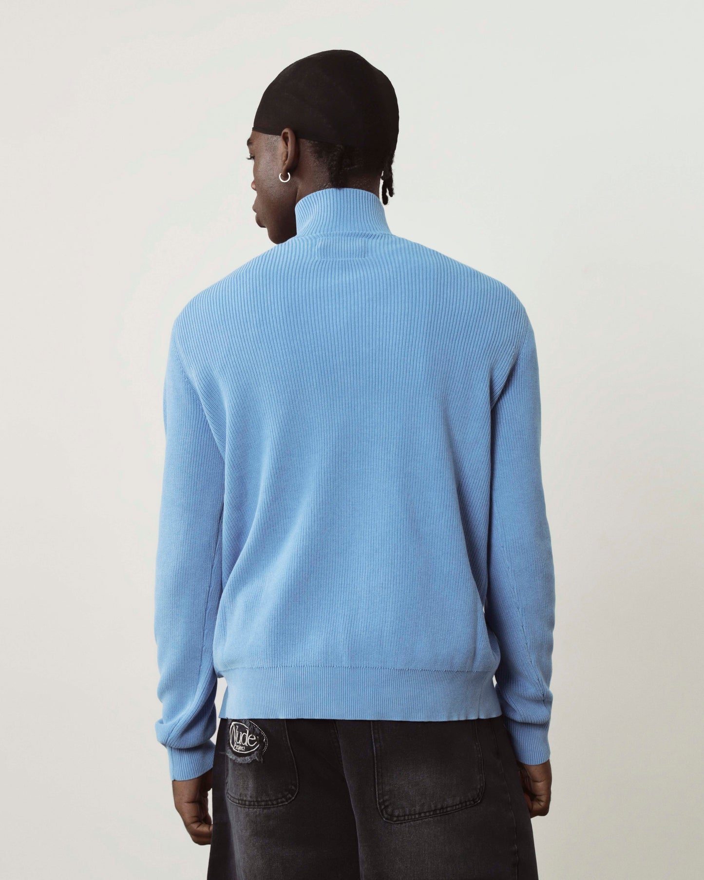 Shady Zip-Up Knit Cardigan Blue
