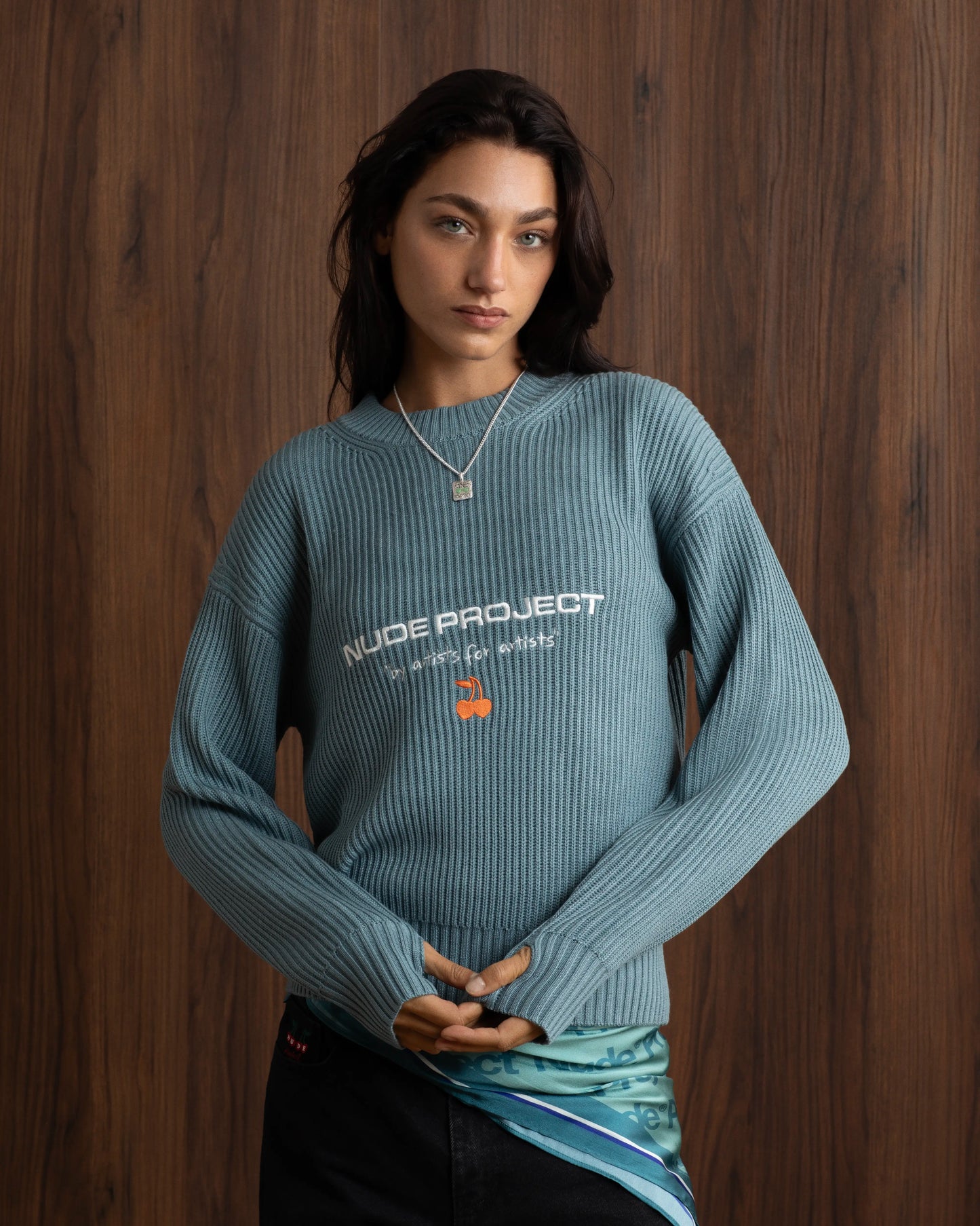 Wavy Knit Sweater Blue