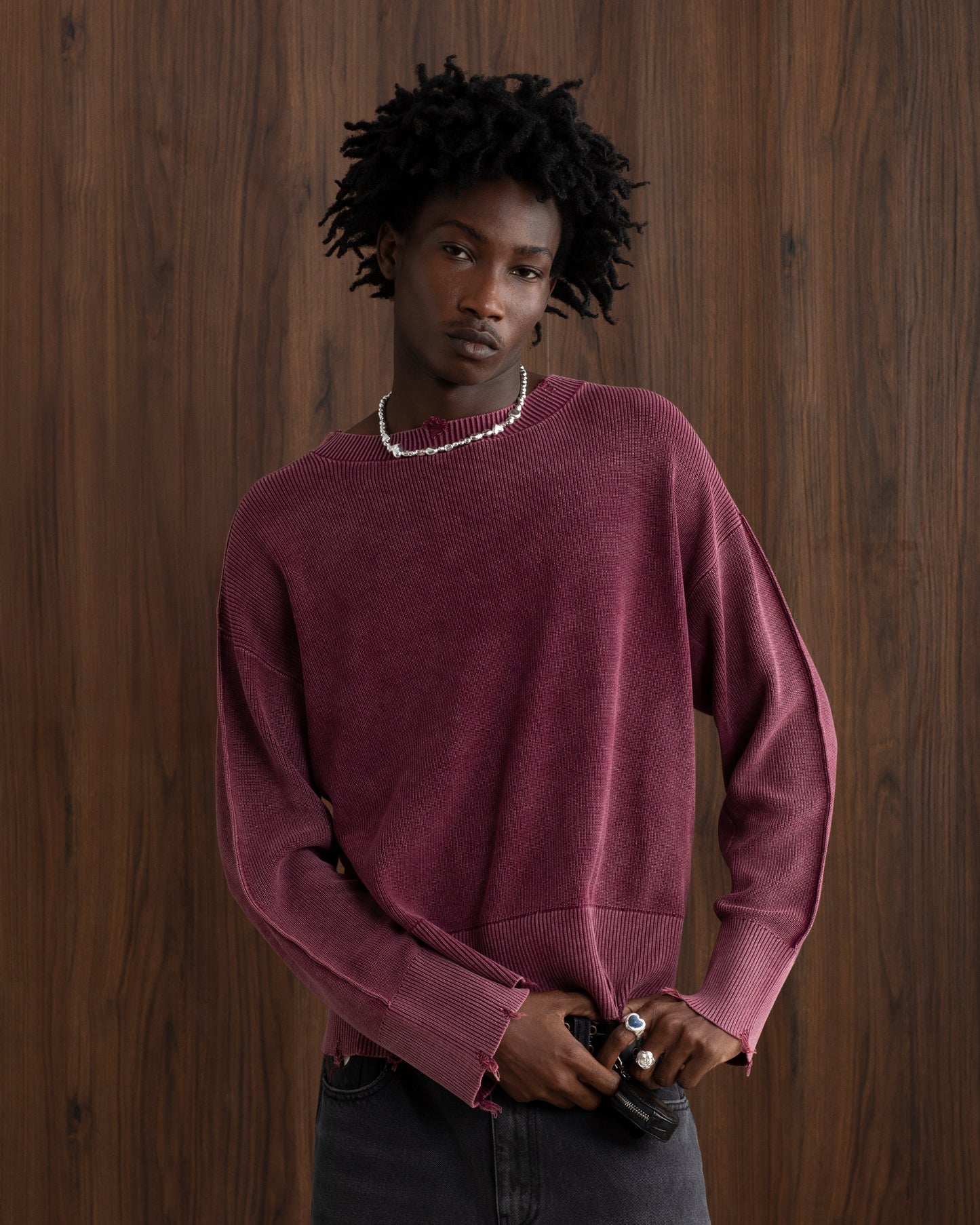 Perfect Cropped Knit Sweater Burgundy
