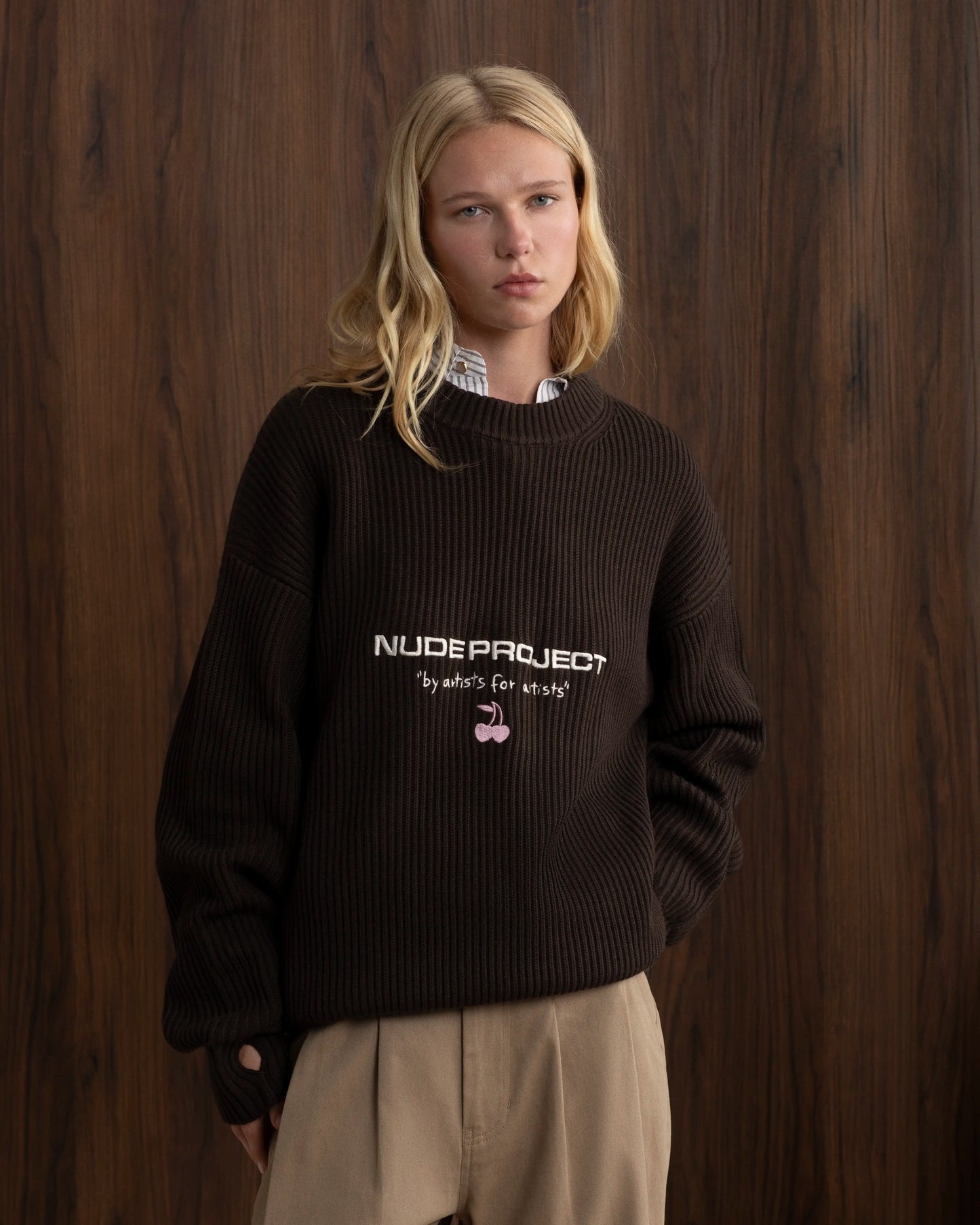 Wavy Knit Sweater Brown