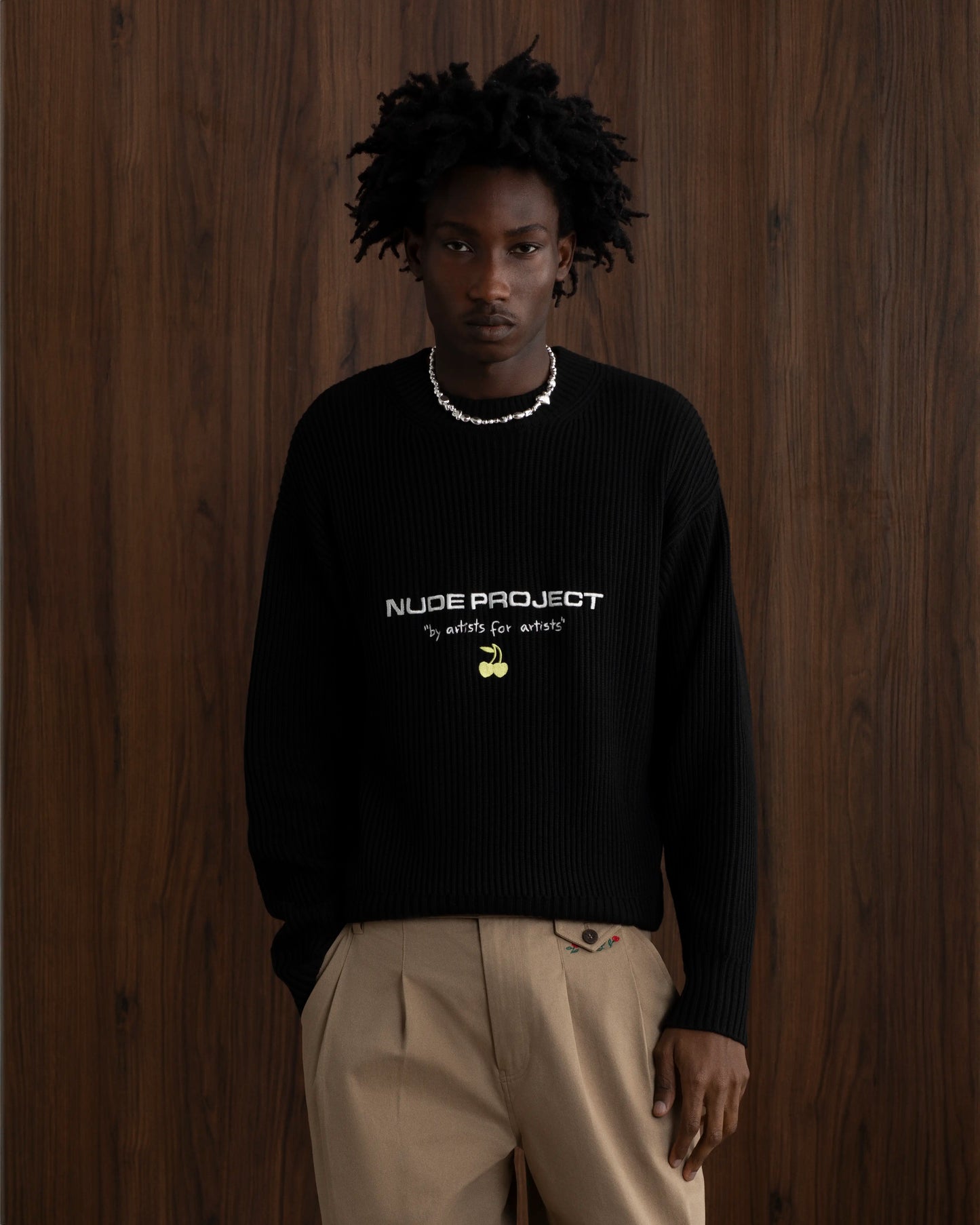 Wavy Knit Sweater Black