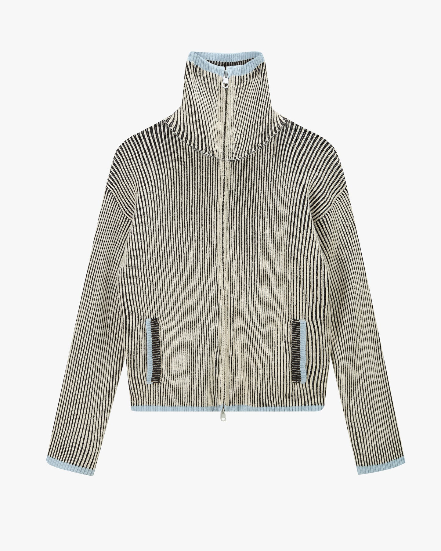 Classy Zip-Up Knit Cardigan Blue