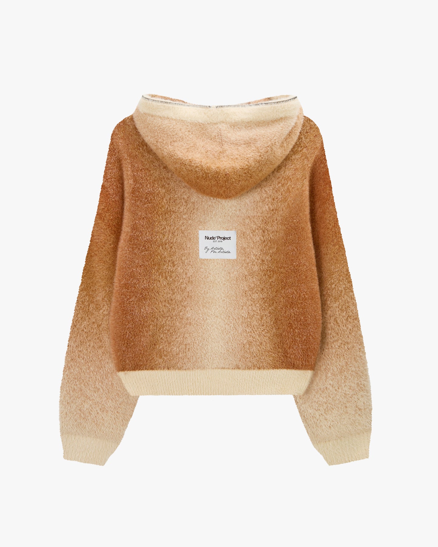 Gradient Zip-Up Knit Hoodie Brown
