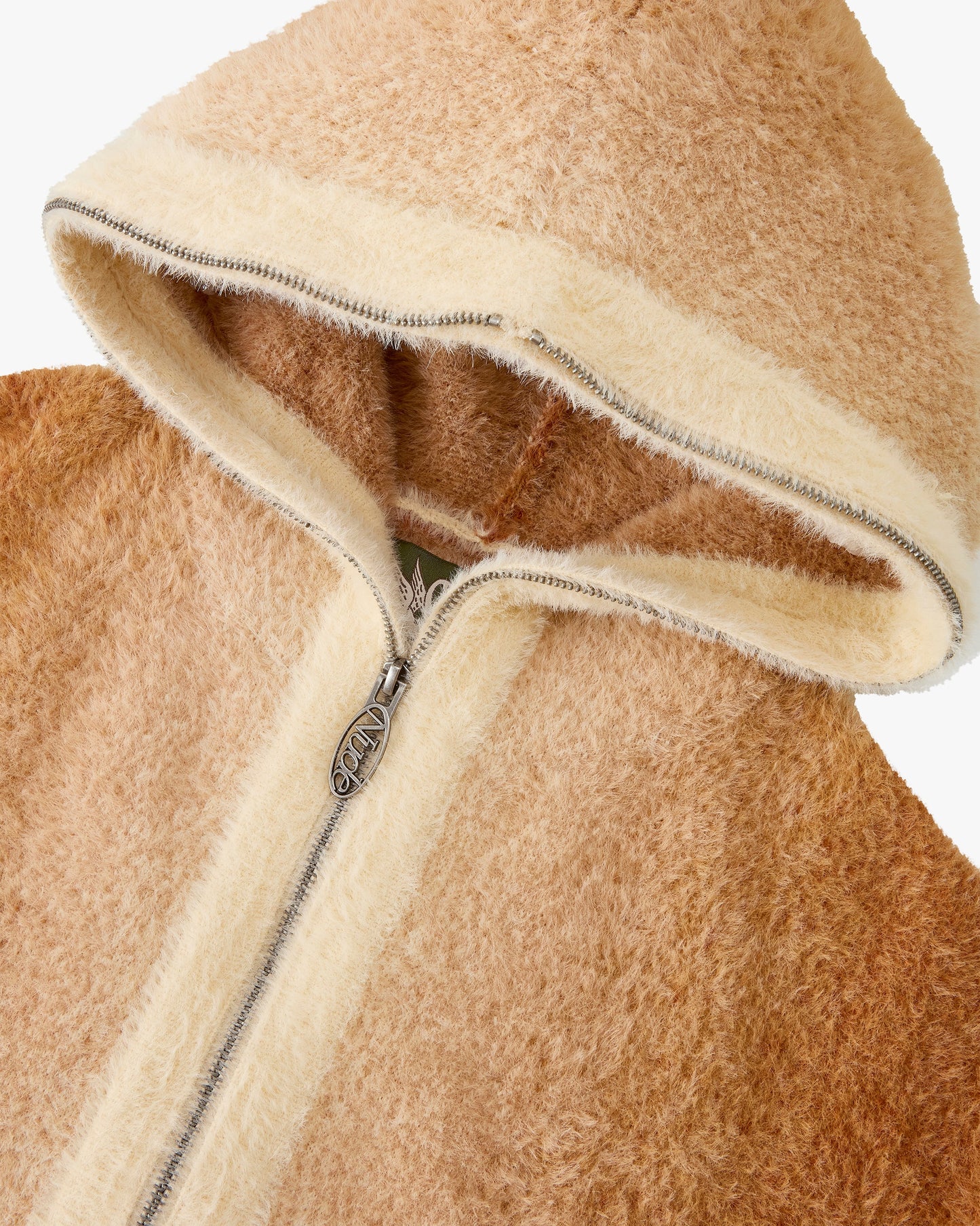 Gradient Zip-Up Knit Hoodie Brown