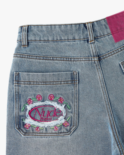 Flowers Denim Shorts