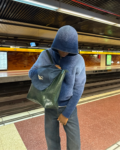 Gradient Zip-Up Knit Hoodie Blue