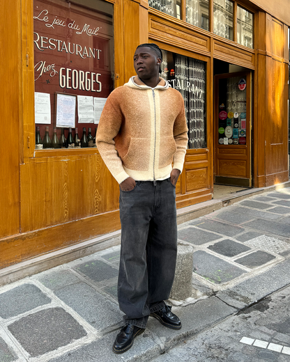 Gradient Zip-Up Knit Hoodie Brown