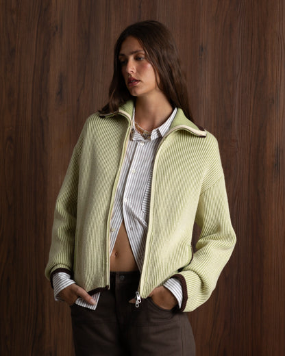 Classy Zip-Up Knit Cardigan Yellow