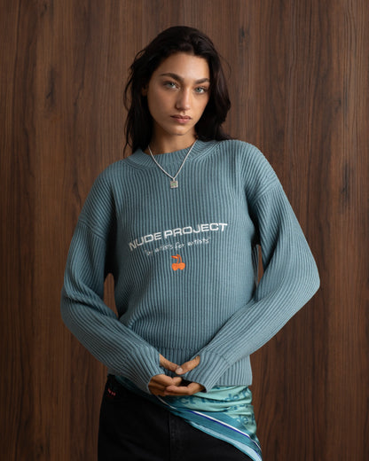 Wavy Knit Sweater Blue