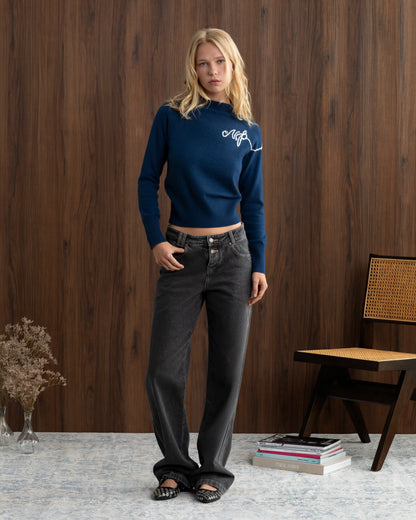 Busy Knit Sweater Navy