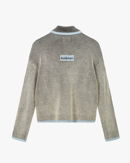 Classy Zip-Up Knit Cardigan Blue