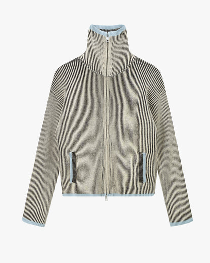 Classy Zip-Up Knit Cardigan Blue